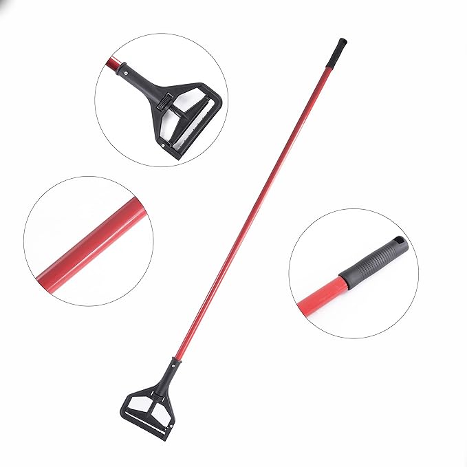 Matthew Cleaning Commercial Quick-Change Iron Mop Handle for Floor Cleaning Heavy Duty Mop Head Replacement Holder 60inch w/Plastic Gripper for Rags Side Gate Wet Mop Handles 6 Packs