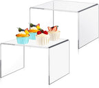 2 Pcs 8 Inch Large Acrylic Risers Display Stands 5 mm Thick Acrylic Shelf Riser Showcase for Collectibles Jewelry Cupcakes Food Figures Perfume Cabinet (Clear)