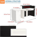 Reception Desk with Counter LED Light and Lockable Drawers and Storage Tall Modern Front Desk Reception Counter for Checkout Lobby Beauty Salon E Left 79inch/200cm