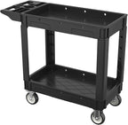550LBS Utility Cart, 2-Tier 40x17 Inch Utility Cart with Wheels,Heavy Duty Service Cart-Lipped Shelves,Ergonomic Storage Handle and Swivel Wheels for Warehouse, Garage, Cleaning,Black