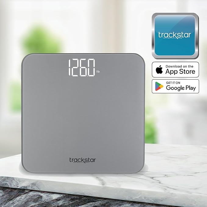 Trackstar Smart Digital Weight Scale | 440 lb Weight Capacity | Trackstar Monitoring App | Bluetooth iOS & Android Compatible | Measure, Track, and Share Results