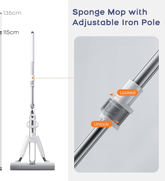 Mop and Bucket with Wringer Set for Home Floor Cleaning, Self Squeezing mini Hand mop with 3 Absorbent Sponge Mop Refills and Adjustable Height