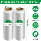 Stretch Wrap Roll - Heavy Duty Industrial Strength 18inch 1500ft,Clear Cling Shrink Wrap Roll 70 Gauge - Ideal for Furniture, Moving, Shipping, and Pallet Packing -4pack