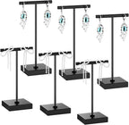 Kigeli 6 Pack Metal T Bar Earring Display Stand Retail Earring Display Holder Detachable Metal Earring Display Storage Rack Jewelry Photography Prop, Square Base, Height 4.3" and 5.1" (Black)