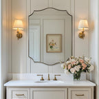 ANDY STAR Gold Mirrors, 24x32 Inch Bathroom Vanity Mirror, Antique Brass Asymmetrical Mirror, Unique Rectangle Mirror with Sophisticated Curved Design, Ideal for Home Decor
