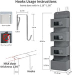 MAX Houser 4-Shelf Over The Door Hanging Organizer with 2 Metal Hooks,4 Pocket Over The Door Wall Mount Storage with Clear Windows for Baby Nursery Bathroom Closet,Bedroom,Dorm,Diapers,Kids Toys(Gray)