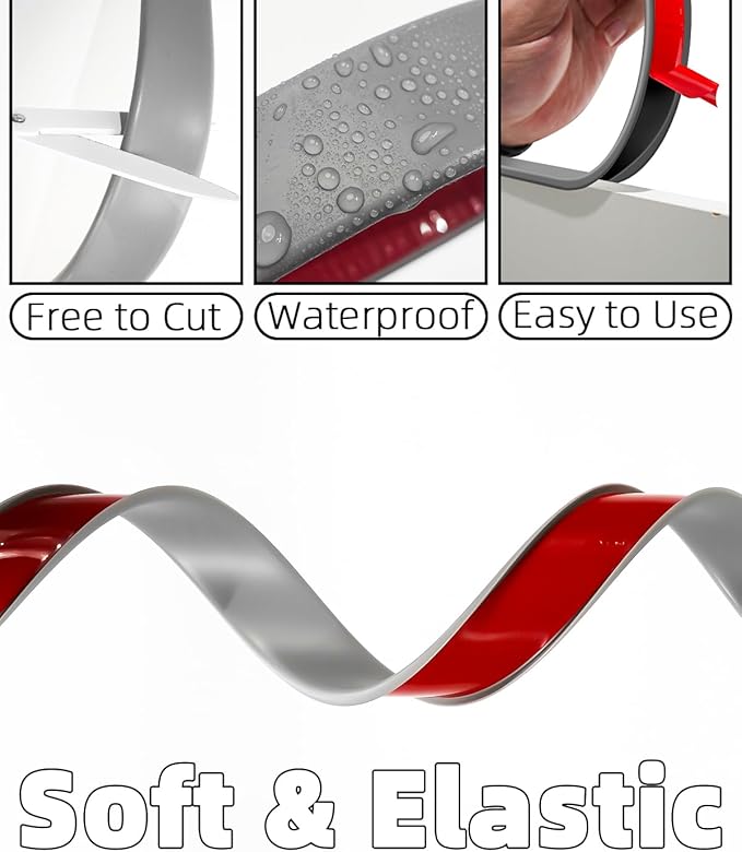 U-Shape Gray TPE Edge Banding 16.4Ft Self-Adhesive Flexible Edge Trim, Furniture Edge Protector & Countertop Molding (W:1.0'' H:0.2'')
