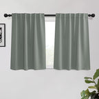 KGORGE Green Short Curtains for Bedroom, Privacy Thermal Insulated Room Darkening Energy Saving Kitchen Curtains 45 inch Length, Back Tab Rod Pocket, W34 x L45 inches, Grayish Green, 2 Panel