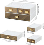 Spacious Desktop Storage Box, 1 Large 1 Middle & 2 Small Storage Drawers, Stackable Office Desk Drawer Organizer and Accessories, Printer Paper Organizer, White Plastic Drawers for Workspace