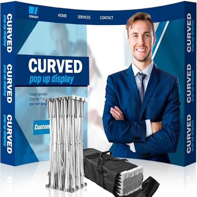 Custom Curved Pop Up Displays Trade Show Backdrop 7.5x10 FT Tension Fabric HD Banner Printing Banner Pop-up Display Stand Trade Show Booth Display for Business Corporate Wedding Mall