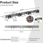 Mop Broom Holder Wall Mount, 2 Packs Silver Stainless Steel Tool Storage Organizer for Kitchen Garden Garage Laundry Room Bathroom and RV with 4 Slots 6 Hooks
