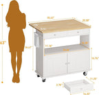 Rolling Kitchen Island with Folding Drop Leaf Breakfast Bar, 35.4'' W Kitchen Cart with Storage Cabinet and 2 Drawers, Portable Mobile Kitchen Island Table with Towel Rack, Lockable Wheels, White