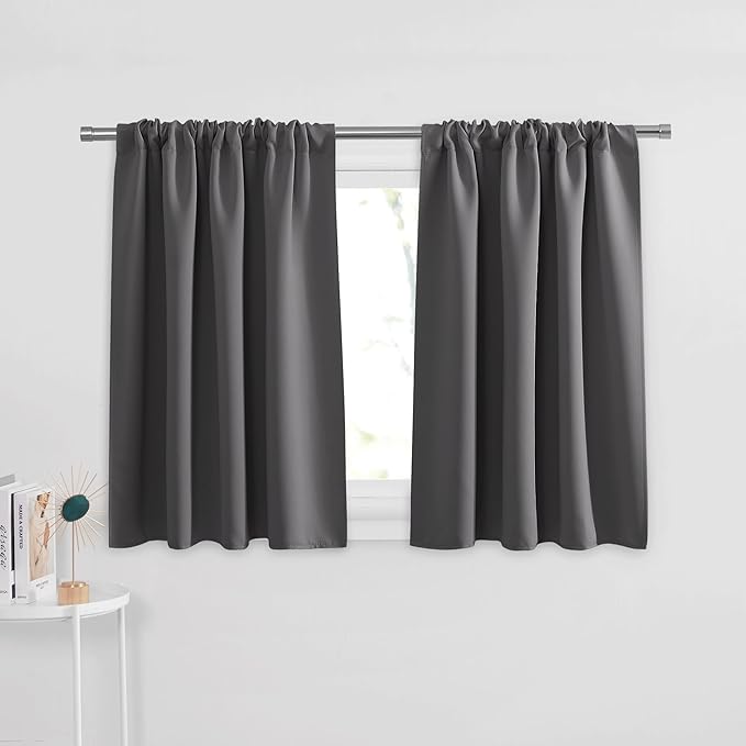 PONY DANCE Grey Short Window Curtains for Kitchen 30 inch Long, 2 Panels Set Half Window Drapes for Bedroom Basement, Blackout Small Curtains for Travel Trailers, Width 29 x Length 30 inches