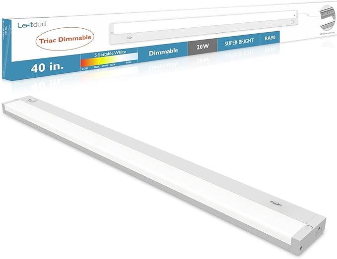 LED Under Cabinet Lighting Hardwired or Plug in, 40 Inch 20W, Dimmable 5 Color 2700K/3000K/3500K/4000K/5000K, Linkable Eyes Care Design Counter Lights for Kitchen, Sink, ETL Listed, White