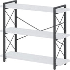 HCHQHS Bookshelf, 3-Tier Industrial Bookcase, Open Book Shelf, Freestanding Horizontal Bookshelves with Metal Frame