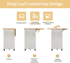 67’’ Movable Kitchen Island with Drop Leaf and Power Outlet, Lockable Sliding Countertop Rolling Island Cart with 2 Large Drawers, Spice, Towel Rack,White