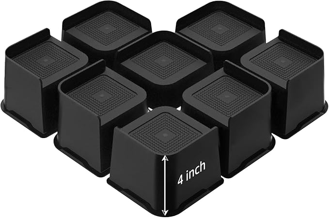Bed Risers, Oversized Furniture Risers, 4 inch Raise Blocks for Bed Couch Desk Sofa Table Lifts, Furniture Legs Lifters Support up to 6000 Lbs (Black, 8 Pack Set)