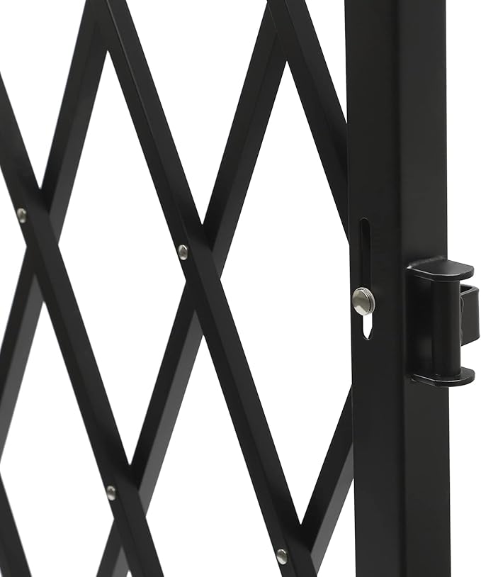 Single Folding Security Gate 4.27'H x5.91'W Iron Accordion Security Gate Flexible Expanding Security Gate 180° Rolling Barricade Scissor Door with Padlock for Entry Security, Garage, Warehouse