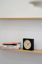 Wooden Desk Clock Japanese Handcrafted Solid Wood Clock Silent Non-Ticking Battery Operated Modern Decorative for Living Room Bedroom Office LINE Desk Clock CH-075 (Black)