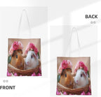 Adorable Rabbits With Flower Crowns, Basket Canvas Tote With Lightweight Foldable Shopping Bag For Daily Use