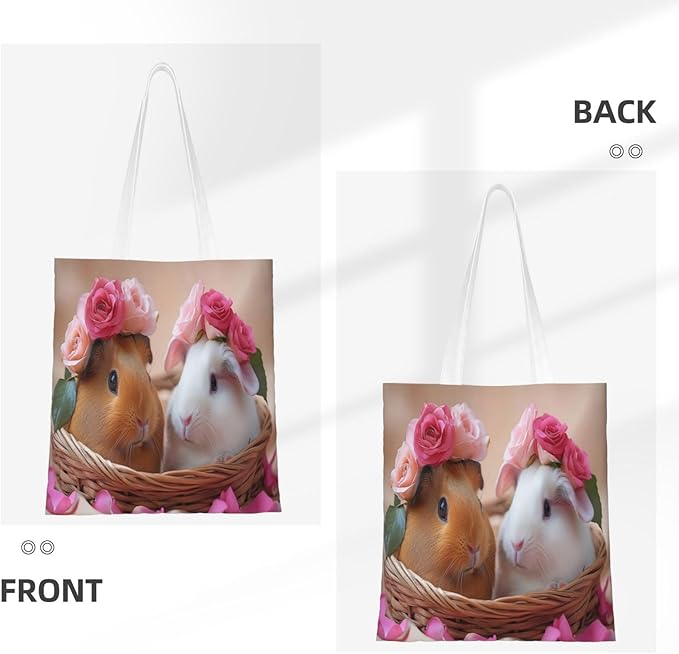 Adorable Rabbits With Flower Crowns, Basket Canvas Tote With Lightweight Foldable Shopping Bag For Daily Use