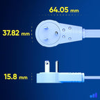 Maximm Cable 6 Ft 360° Rotating Flat Plug Extension Cord/Wire, 16 AWG Multi 3 Outlet Extension Wire, 3 Prong Grounded Wire - White - UL Certified