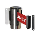 Montour Line WM115 Wall Mounted Retractable Belt Barrier with Standard Belt End, Fixed Mount, Polished Stainless Steel Casing (8.5 ft Red with"Authorized Access ONLY" White Letters Belt)