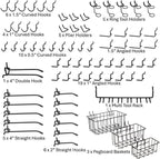 Heavy Duty Black Pegboard Hooks and Baskets for Hanging Tools, 73 Pieces 1/4'' Peg Board Accessories Peg Hooks and Bins, Peg Board Attachments for Organizing Tools Garage Kitchen Bathroom Craft Room