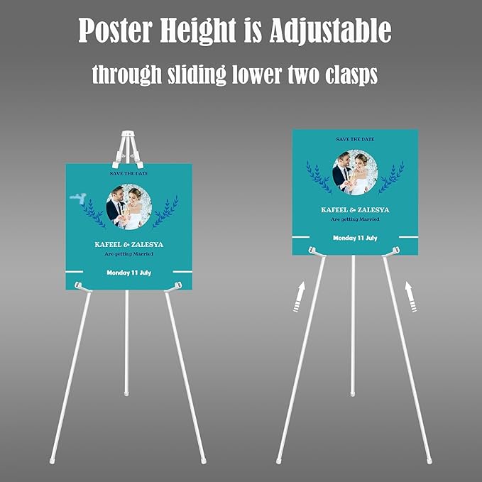 Basic White Easel for Wedding Signs,Adjustable Height Floor Easel Stand for Display Posters Tripod Base,Hold Lightweight Arts Indoor use,Supports 4lbs,1Pack