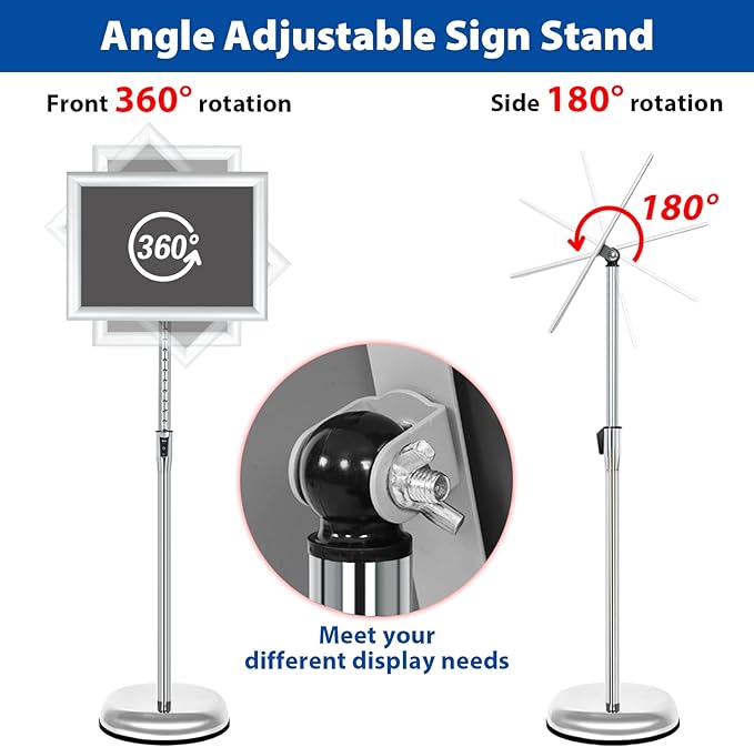 6Packs Floor Standing Sign Holder Stands for Display 8.5x11Inch Pedestal Poster Sign Stand, Adjustable Sign Holder Stand for Vertical & Horizontal View Sign Display Stand, Silver