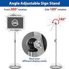 6Packs Floor Standing Sign Holder Stands for Display 8.5x11Inch Pedestal Poster Sign Stand, Adjustable Sign Holder Stand for Vertical & Horizontal View Sign Display Stand, Silver