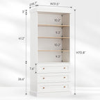 Vyre 71" Tall Farmhouse Bookshelves with Drawers, Large Modular Bookcase with Adjustable Shelves, Storage Cabinet for Living Room, Kitchen, Home Office, White