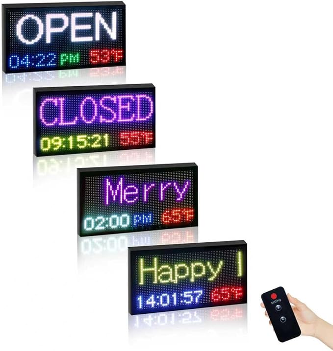 LED Open Closed Sign for Business, 16.5"x9" Waterproof Outdoor Store Window Sign with Remote Control, Alarm Clock, Calendar, Temperature Display for Retail Shop, Cafe, Restaurant