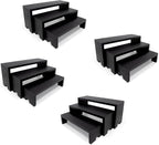 4 Set 12Pcs Black Display Riser for Vendors Event Wood Risers Cupcake Stand 3 Tier Racks Decor Stands Perfume Organizer Dessert Stands for Party