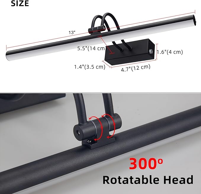 Picture Light,Picture Lights for Wall Cordless,2PK Picture Lights with Timer and Dimmable,13" Battery Wall Lights for Display Gallery Painting Art Frame Portrait-Black