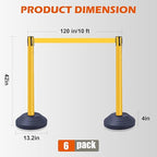 6 Pack Yellow Crowd Control Stanchions with 10FT Retractable Belts, Water Filled Base Posts, Barrier System for Lines, Events, and Public Spaces