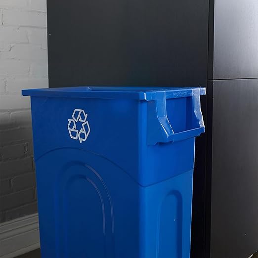 United Solutions Highboy Recycling Container, 23 Gallon, Space Saving Slim Profile and Easy Bag Removal for Indoor or Outdoor use, Recycle Blue