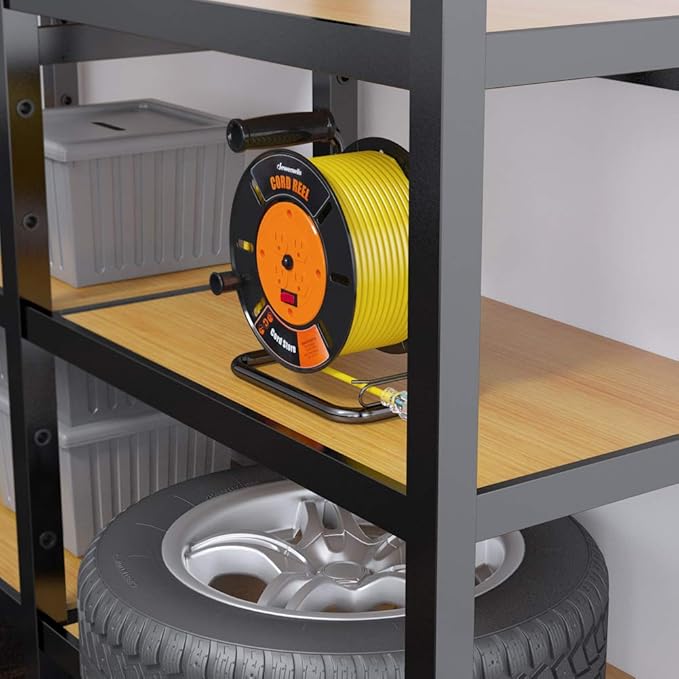 DEWENWILS Extension Cord Storage Reel with 4-Grounded Outlets, Heavy Duty Open Cord Reel for 12/3,14/3,16/3 Gauge Power Cord, Hand Wind Retractable, 10A Circuit Breaker, Rocker Power Switch