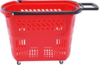 6PCS Shopping Carts with Wheels, 35L Portable Shopping Baskets Set with Handles Grocery Basket for Retail Store, Supermarket, Grocery |19" x 13.7" x 14" (Red)