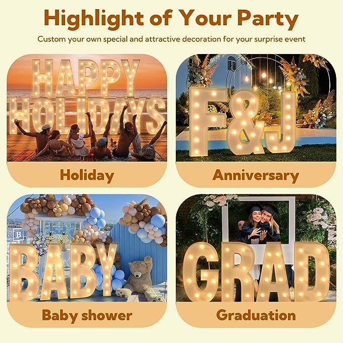 imprsv Light Up Letters, 4FT Marquee Letters for Birthday Wedding Engagement Party Decor, Large Marquee H for Party Decoration Arch Kit Decorations