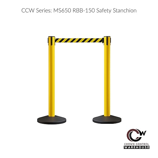 Crowd Control Warehouse CCW Series RBB-150 - Set of 2 Stanchion Retractable Belt Barriers - 16 Foot, Black Belt with Orange Post - Easy Assembly