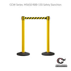 Crowd Control Warehouse CCW Series RBB-150 - Set of 2 Stanchion Retractable Belt Barriers - 16 Foot, Black Belt with Yellow Post - Easy Assembly