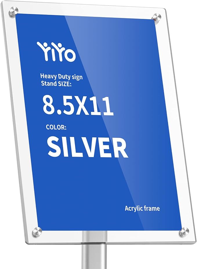 YIYO Sign Stand Poster Stand，adjustable heavy duty pedestal Sign Holder Floor Stand，acrylic frame floor signage standing for display menu 8.5*11 inch，Silver (acrylic frame 8.5*11 Silver)