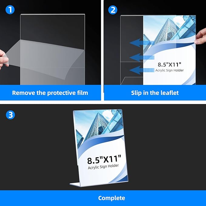30 Pack Acrylic Sign Holder 8.5 x 11, Clear Plastic Display Stands for Tabletop, L-Shape Acrylic Stands for Flyers, Documents, Office, Restaurants, Vertical Sign Holder 8.5x11 for Desktop
