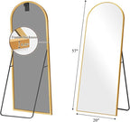 57"x20" Full Length Mirror with Stand, Shatterproof Arched Floor Mirror, Aluminum Alloy Thin Frame - Freestanding/Leaning/Wall Mount for Bedroom, Living Room & Entryway (Gold)