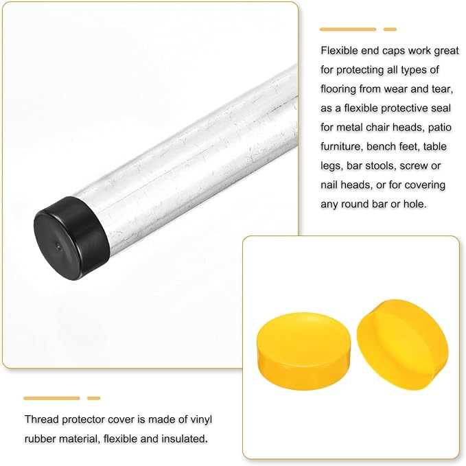 uxcell 4pcs Rubber End Caps 180mm(7 Inch) ID Vinyl Round End Cap Cover Screw Thread Protectors Yellow, 50mm Height