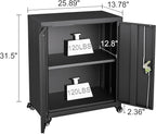 GREATMEET Garage Cabinets with Wheels, Black Garage Storage Cabinets with Doors and Adjustable Shelves，Rolling Lockable Metal Garage Storage Cabinets for Home Office Utility Room