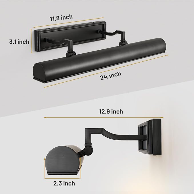 24in Modern Bronze Picture Lights for Wall, 4-Light Black Picture Light, Indoor Artwork Lighting, Accent Light for Living Room, Bookcase, Library Display (Includes Bulbs)