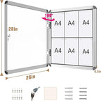 Mifuro 28"x26" Enclosed Bulletin Board, Lockable Weather-Resistant Aluminum Cork Noticeboard for School & Office, Silver Frame w/Grey Flet