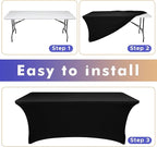Nasitos 4 Pack 4FT Fitted Table Cloth for Rectangle Tables-Open Back Stretch Black Table Covers, Spandex Table Clothes Washable for Party, Craft Show, Wedding, Festival, Banquet, Vendor Booth